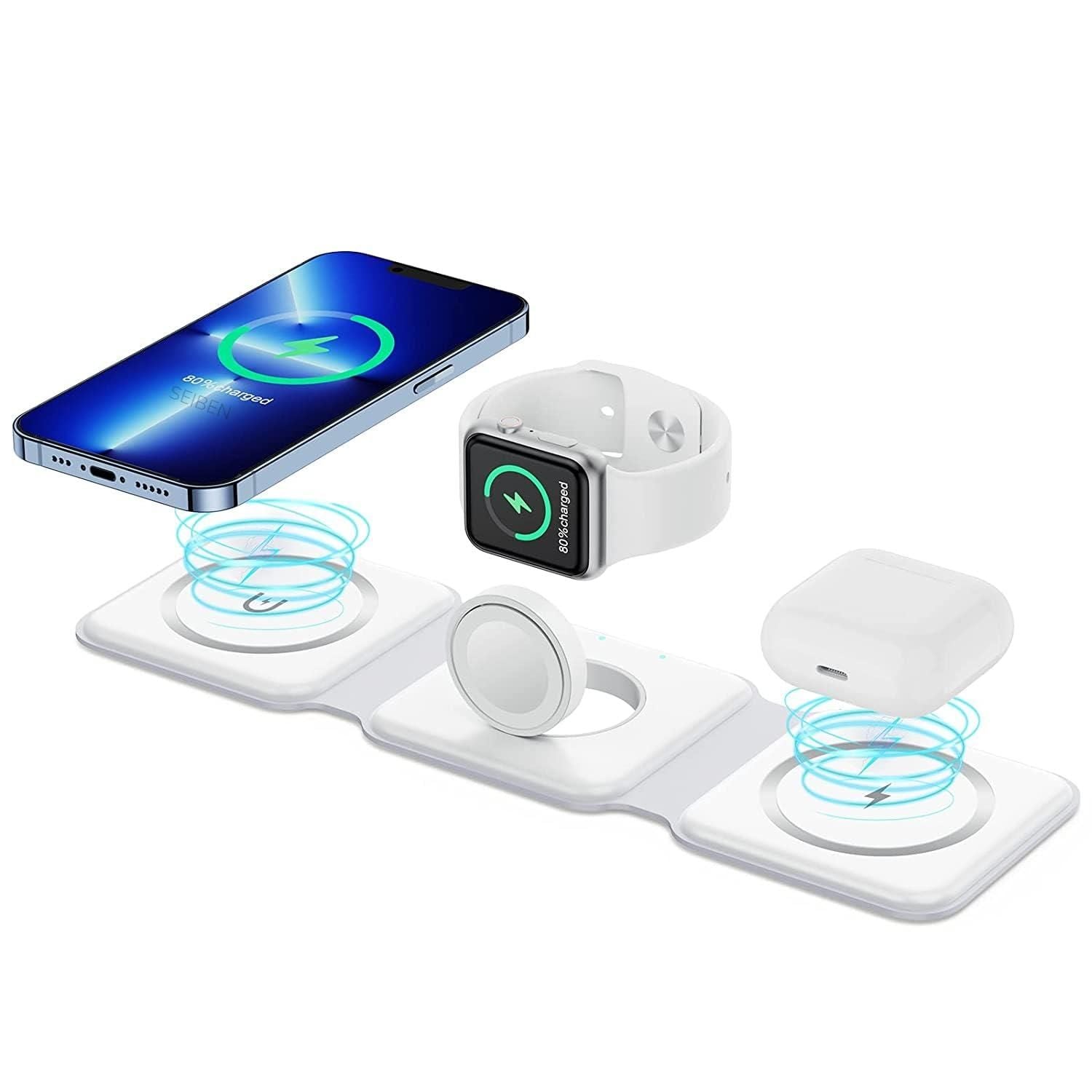 3 in 1 Magnetic Foldable MagSafe Wireless Charger for iPhone 16 to 12 Series