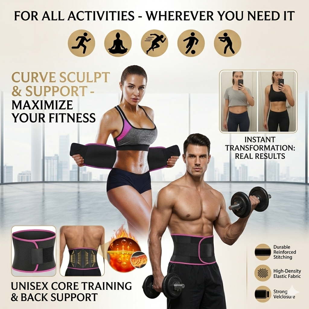 Sweat Slim Belt for Men & Women – Adjustable Tummy Trimmer Waist Trainer for Fat Loss, Stomach Shaping, Back Support & Workout Sweat Enhancement (Pink)
