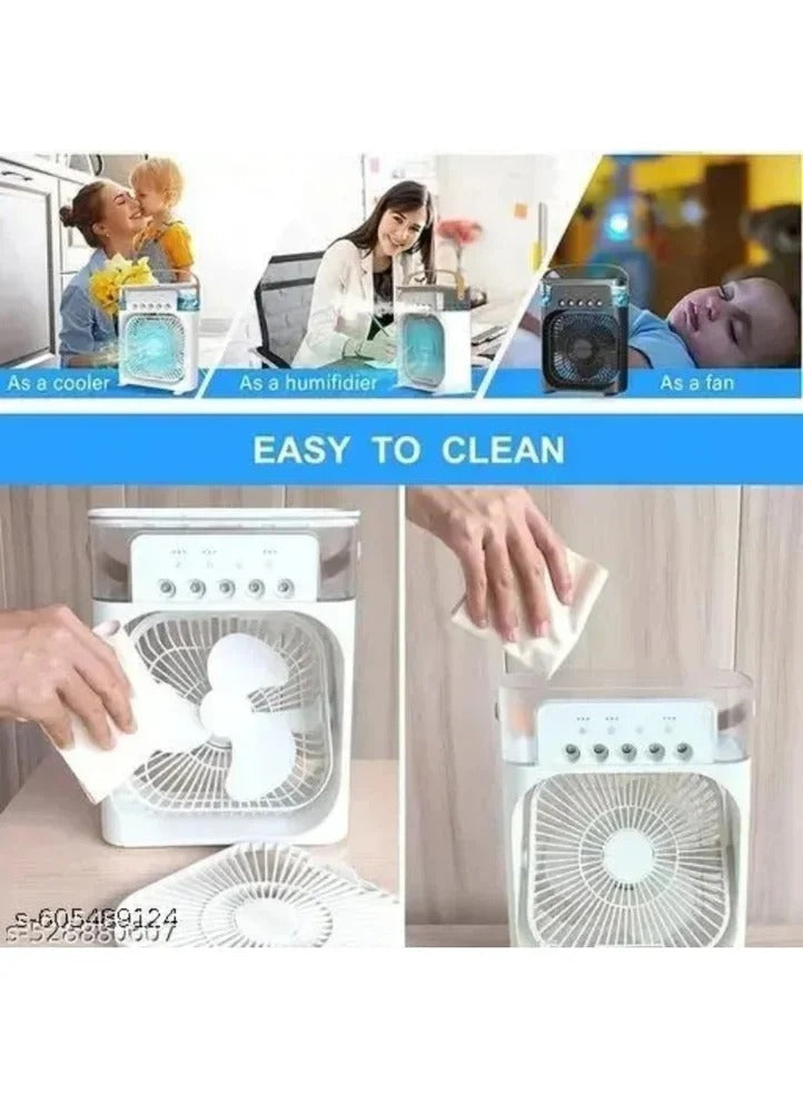 Portable Mini USB Air Cooler Fan – 7 LED Colours | 3 Speed | Mist Spray | Timer Function