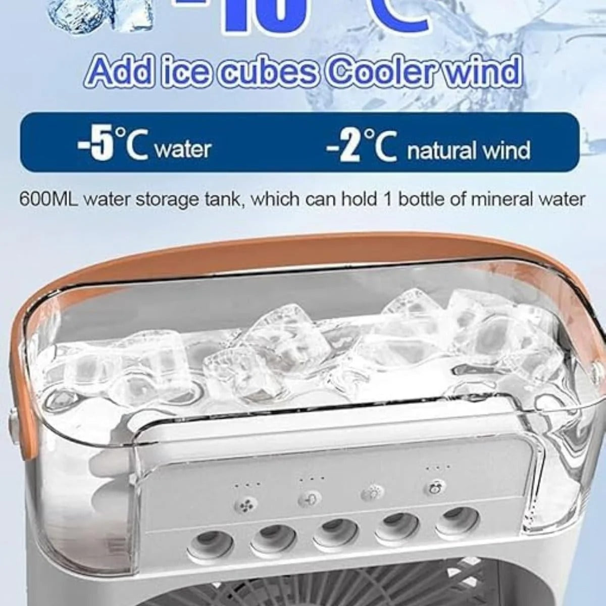Portable Mini USB Air Cooler Fan – 7 LED Colours | 3 Speed | Mist Spray | Timer Function