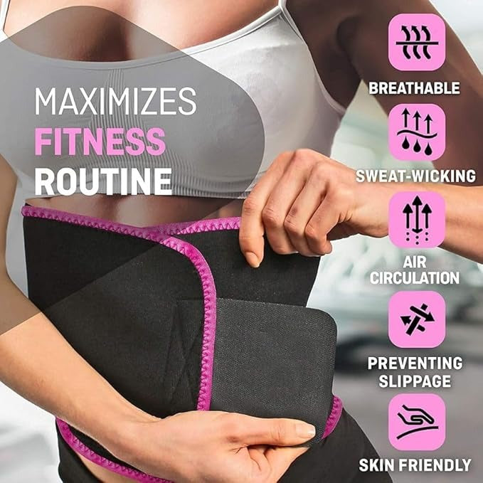 Sweat Slim Belt for Men & Women – Adjustable Tummy Trimmer Waist Trainer for Fat Loss, Stomach Shaping, Back Support & Workout Sweat Enhancement (Pink)