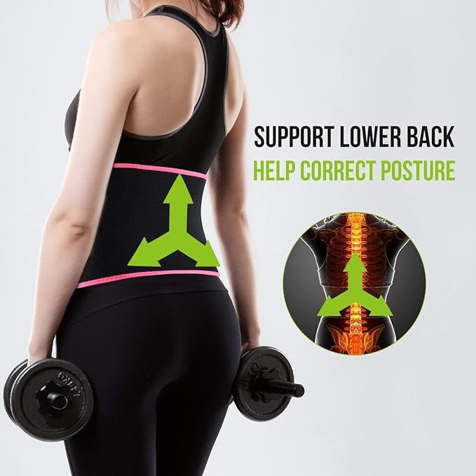 Sweat Slim Belt for Men & Women – Adjustable Tummy Trimmer Waist Trainer for Fat Loss, Stomach Shaping, Back Support & Workout Sweat Enhancement (Pink)