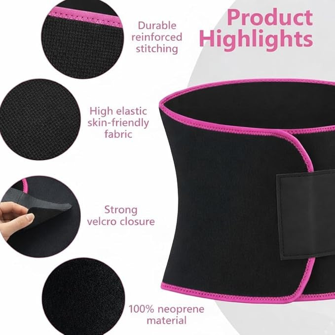 Sweat Slim Belt for Men & Women – Adjustable Tummy Trimmer Waist Trainer for Fat Loss, Stomach Shaping, Back Support & Workout Sweat Enhancement (Pink)