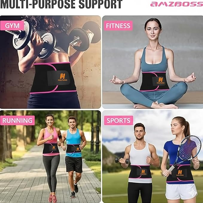 Sweat Slim Belt for Men & Women – Adjustable Tummy Trimmer Waist Trainer for Fat Loss, Stomach Shaping, Back Support & Workout Sweat Enhancement (Pink)