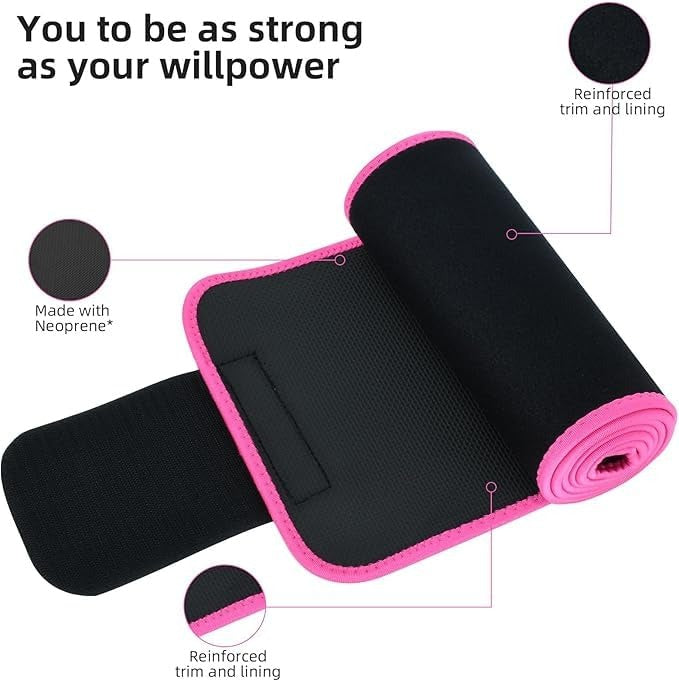 Sweat Slim Belt for Men & Women – Adjustable Tummy Trimmer Waist Trainer for Fat Loss, Stomach Shaping, Back Support & Workout Sweat Enhancement (Pink)