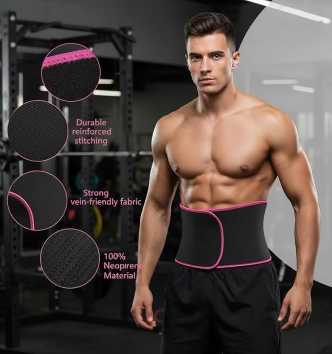 Sweat Slim Belt for Men & Women – Adjustable Tummy Trimmer Waist Trainer for Fat Loss, Stomach Shaping, Back Support & Workout Sweat Enhancement (Pink)
