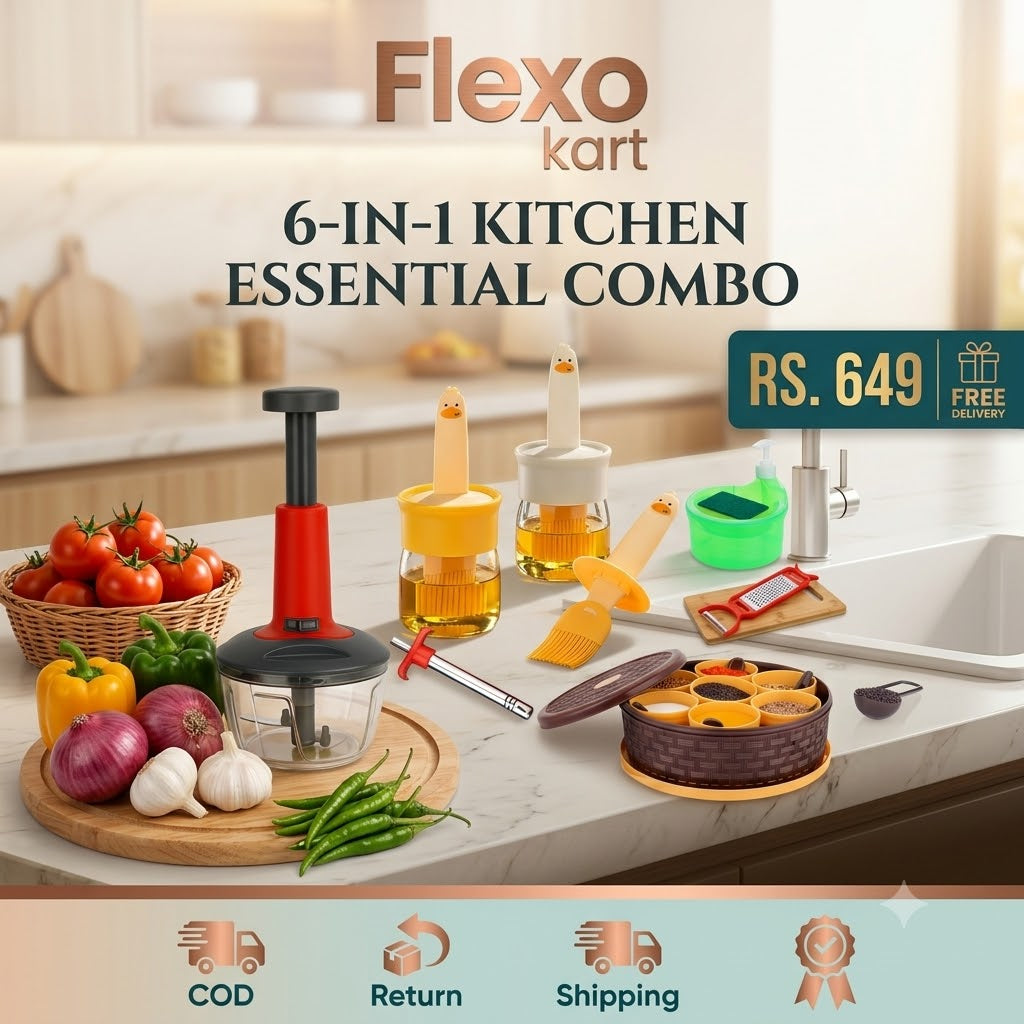 Flexo Kart 6-in-1 Premium Kitchen Combo — Smart Tools for a Smarter Kitchen | Only ₹649